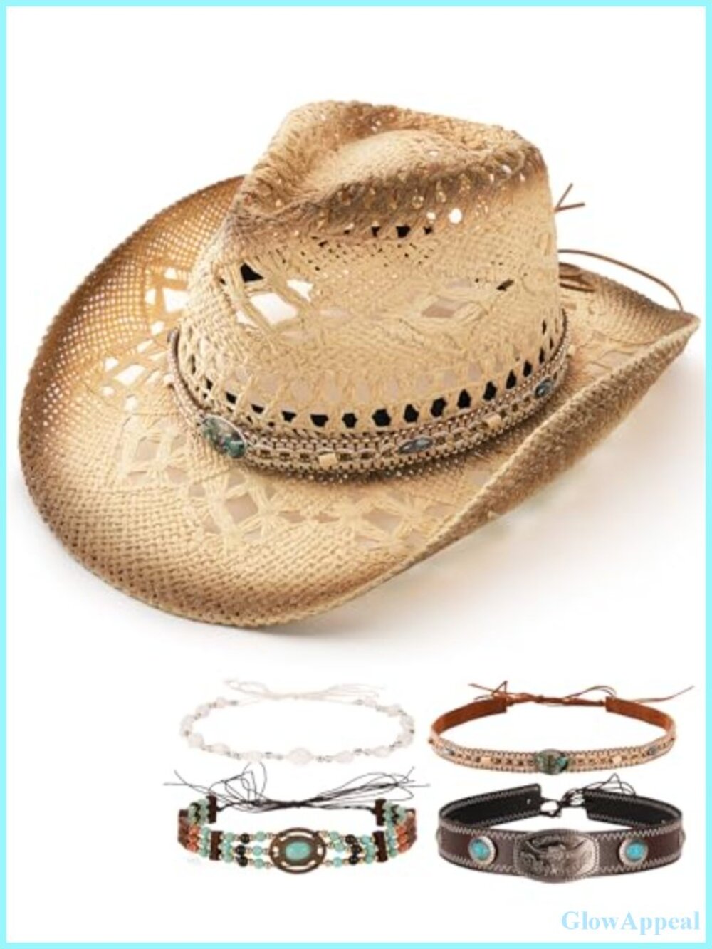 Vintage Cowboy Hat Women's Straw Cowgirl Hat with Decorative Bands